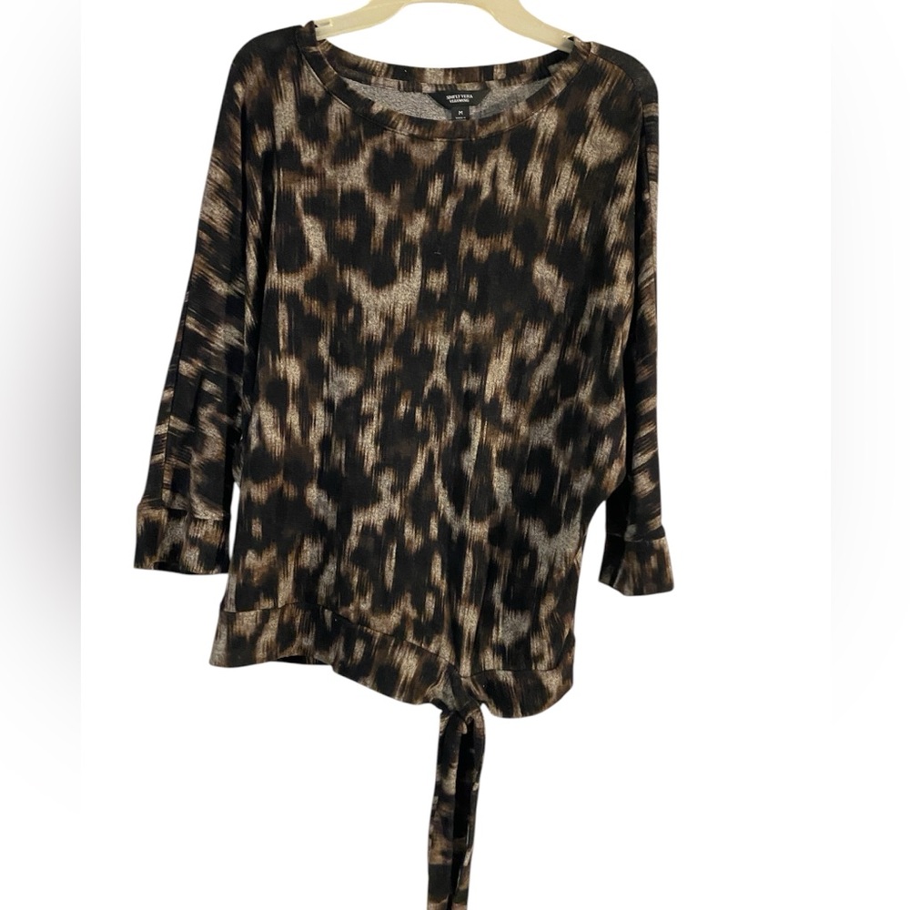 Simply Vera Vera Wang Black & Brown Leopard-Print Tie-Hem Tunic
